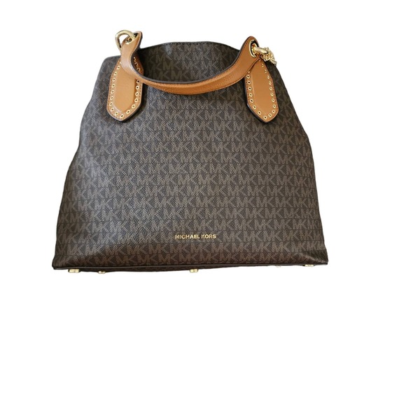 Michael Kors Brooklyn Ladies Large Brown Canvas Satchel Bag - Picture 8 of 16